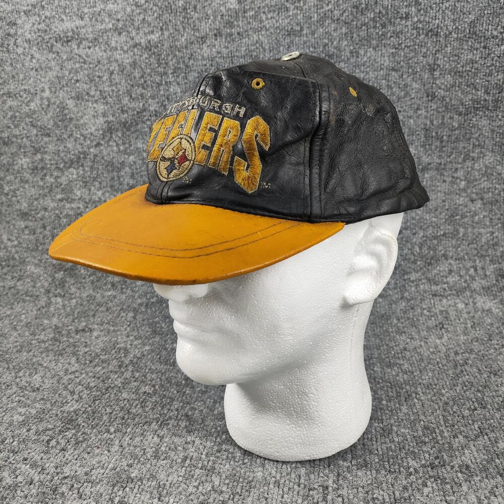 Pittsburgh Steelers Leather Hat Cap Strap Back Mens One Size Black NFL Team